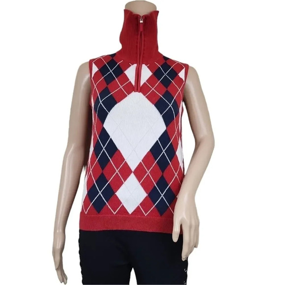 LIZ GOLF Argyle Turtle Neck Sweater Vest - Picture 1 of 5